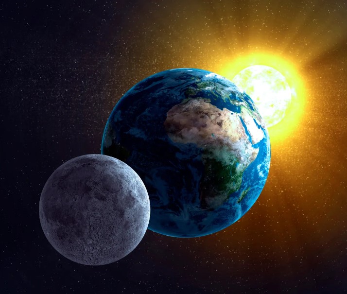 The Moon, the Earth, and the Sun (far side of the Moon)