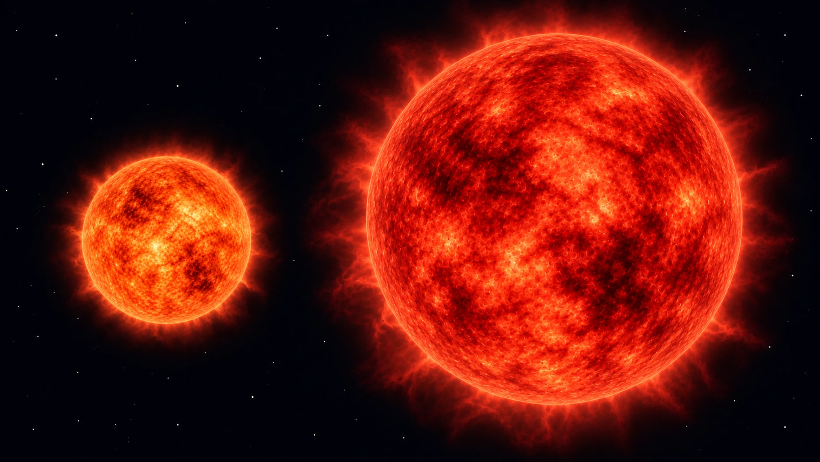The enormous red star Stephenson 2-18 beside the smaller Betelgeuse