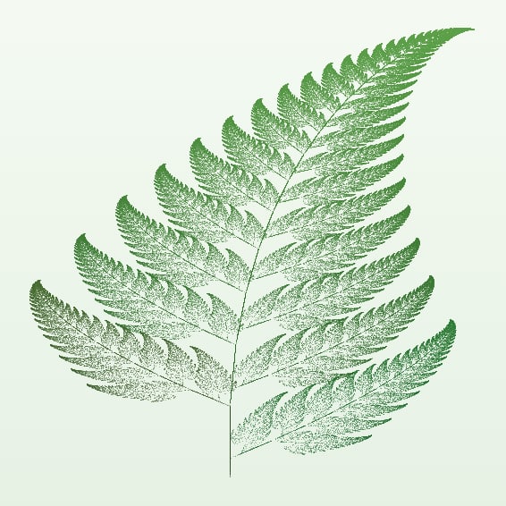A computer-drawn fern frond in which every leaflet is a smaller copy of the whole frond