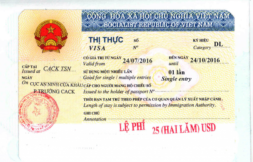 Sample Vietnam Visa
